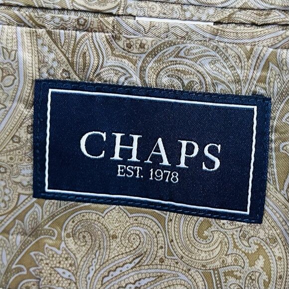 Chaps 44L Sport Coat Sueded Polyester Beige Floral Lining Two Button Vented - Picture 3 of 8